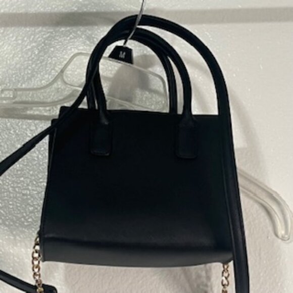 Embroidered Black Mini Crossbody Purse Flowers Handles Faux Leather Bag - Picture 9 of 10